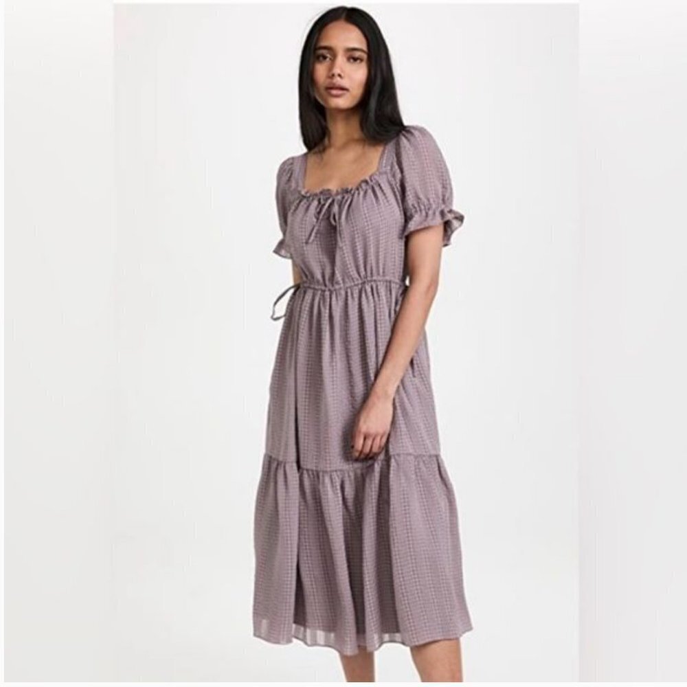 Madewell Square-Neck Tiered Midi Maxi Dress in Fig Purple Textured Seersucker